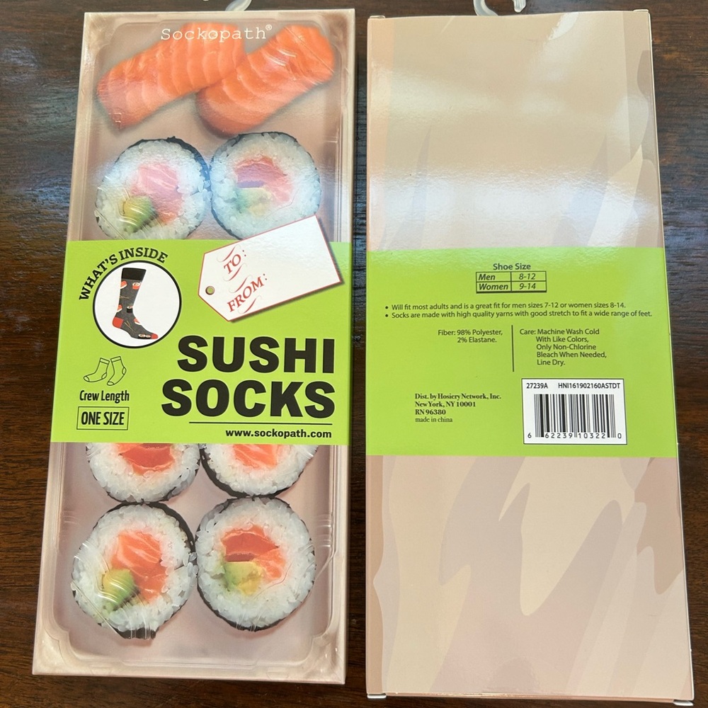 Sockopath Sushi Socks NIB 2 Pair One Pair Per Box Crew